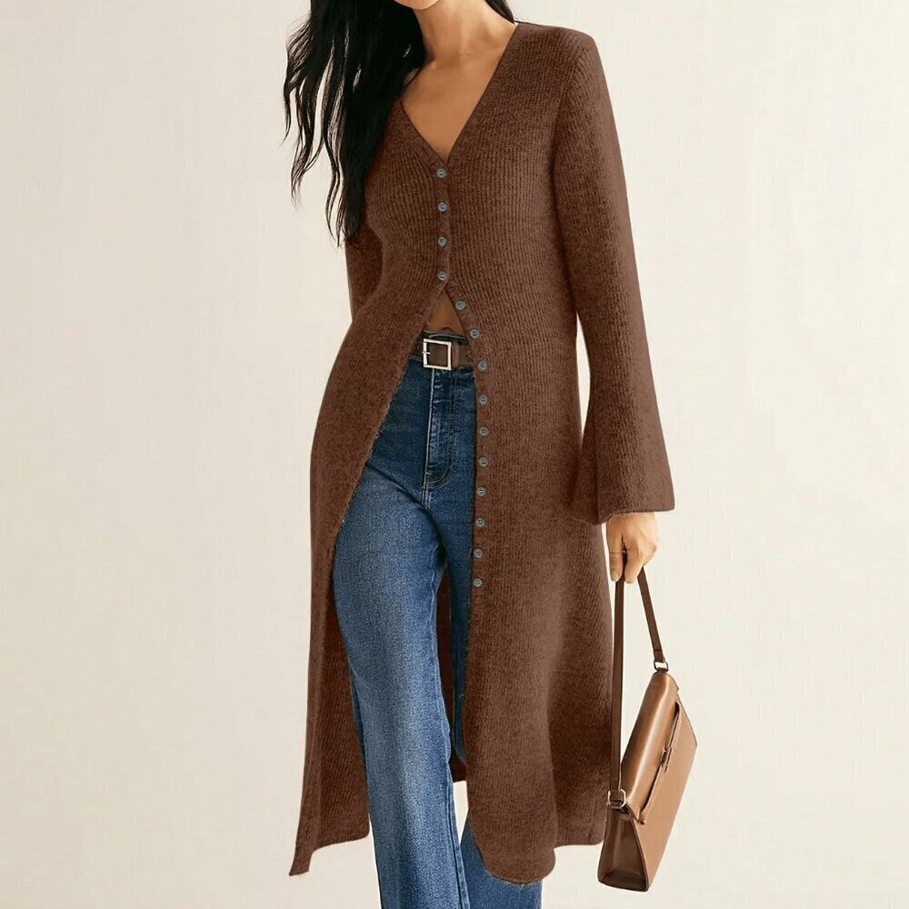 Coffee Brown Casual Women's Knitted Cardigan
